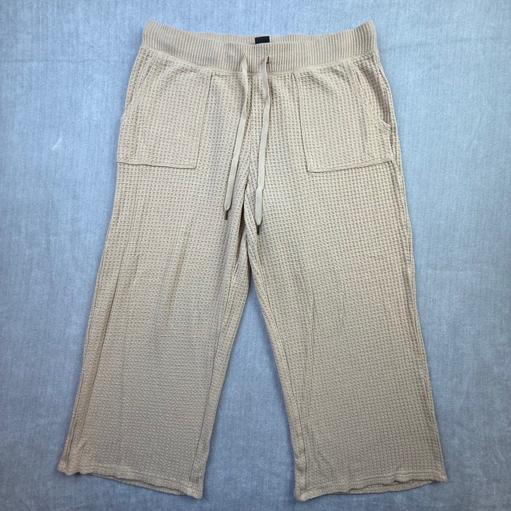 J.Crew Womens Beige Waffle Knit Wide Leg Lounge‎ Pants Drawstring Tan Medium